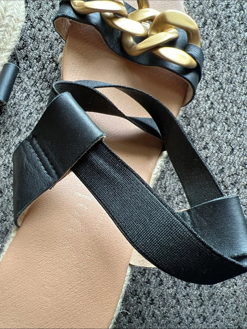 Maypol Black Espadrille Wedge Sandals with Gold Chain Accent Sz 39